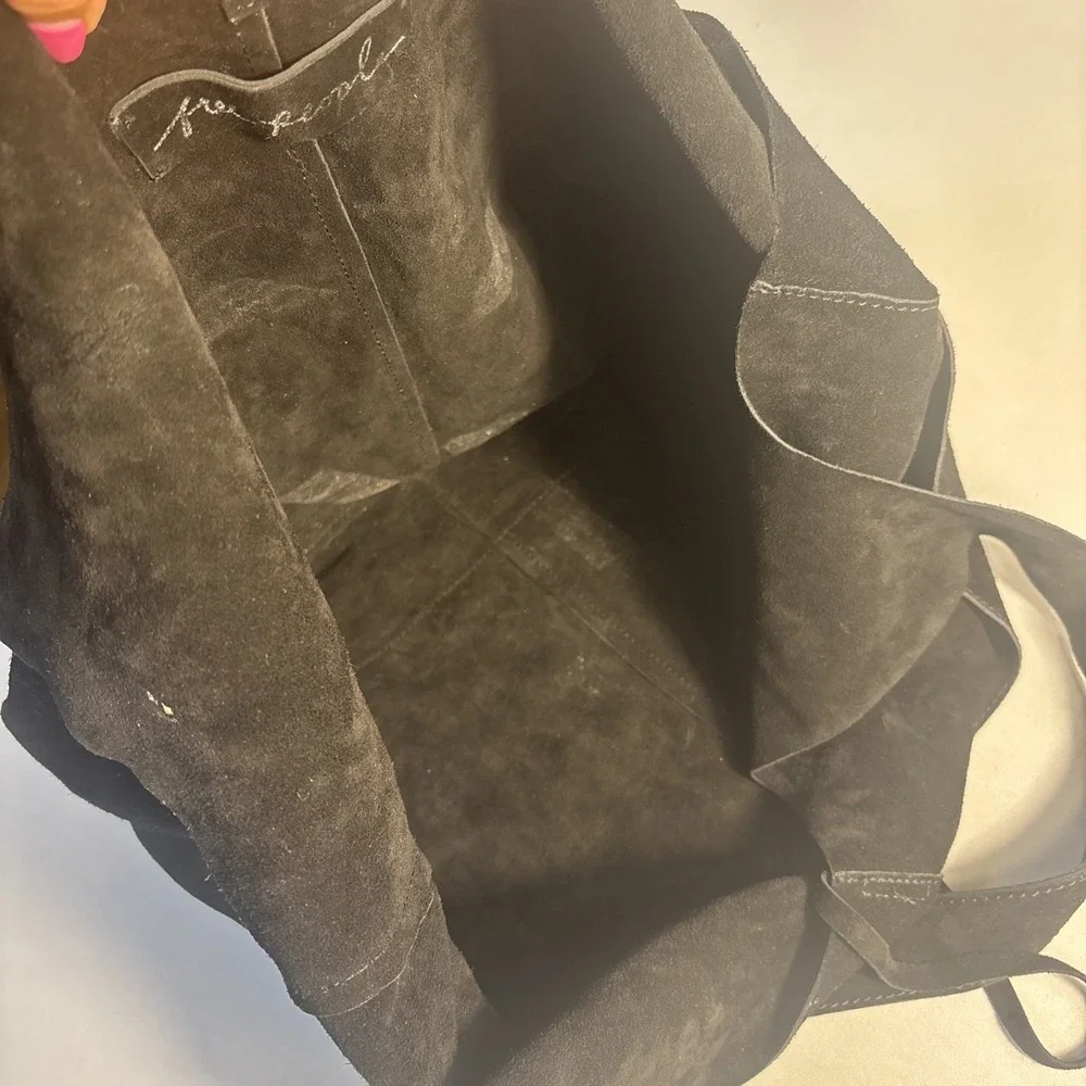 Free People Black 100% Cow Leather Hobo Bag Slouchy Tote Shoulder Purse India
